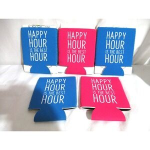 Happy Hour Is The Best Hour Neoprene Koozie Can Coolers Pink & Blue By TMD